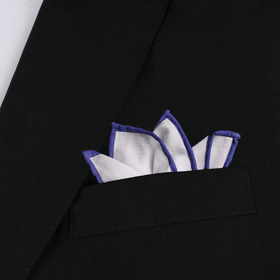White Cotton Pocket Square with Purple Border 10-WCPS