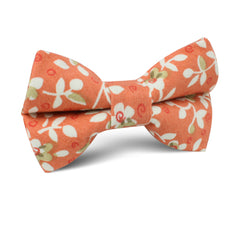 White Orchid Dusty Orange Floral Kids Bow Tie