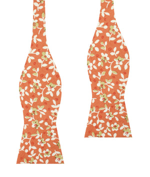 White Orchid Dusty Orange Floral Self Bow Tie