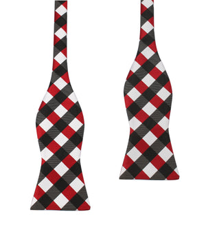 White Black Maroon Checkered Bow Tie Untied
