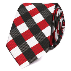 White Black Maroon Checkered Skinny Tie OTAA roll