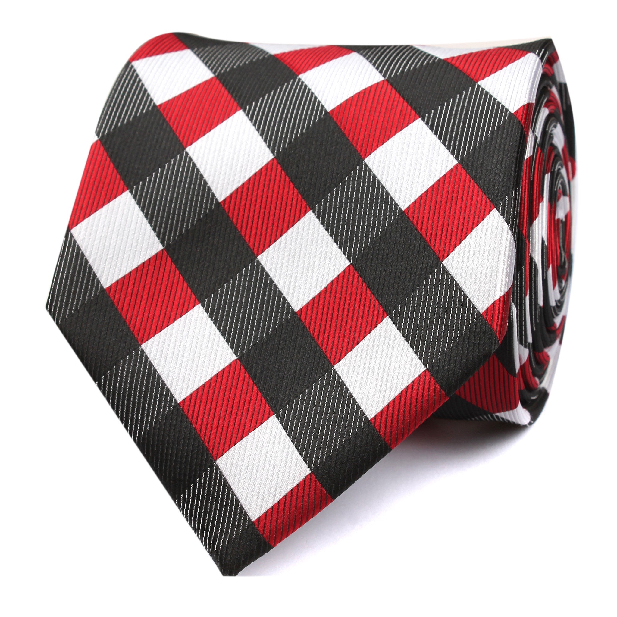 White Black Maroon Checkered Tie Front View