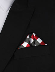White Black Maroon Checkered Winged Puff Pocket Square Fold