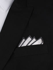 White Cotton Pocket Square with Charcoal Grey Border Point Fold
