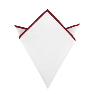 White Cotton Pocket Square with Maroon Border