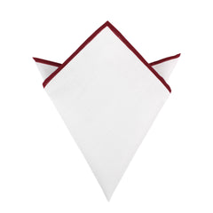 White Cotton Pocket Square with Maroon Border 02-WCPS