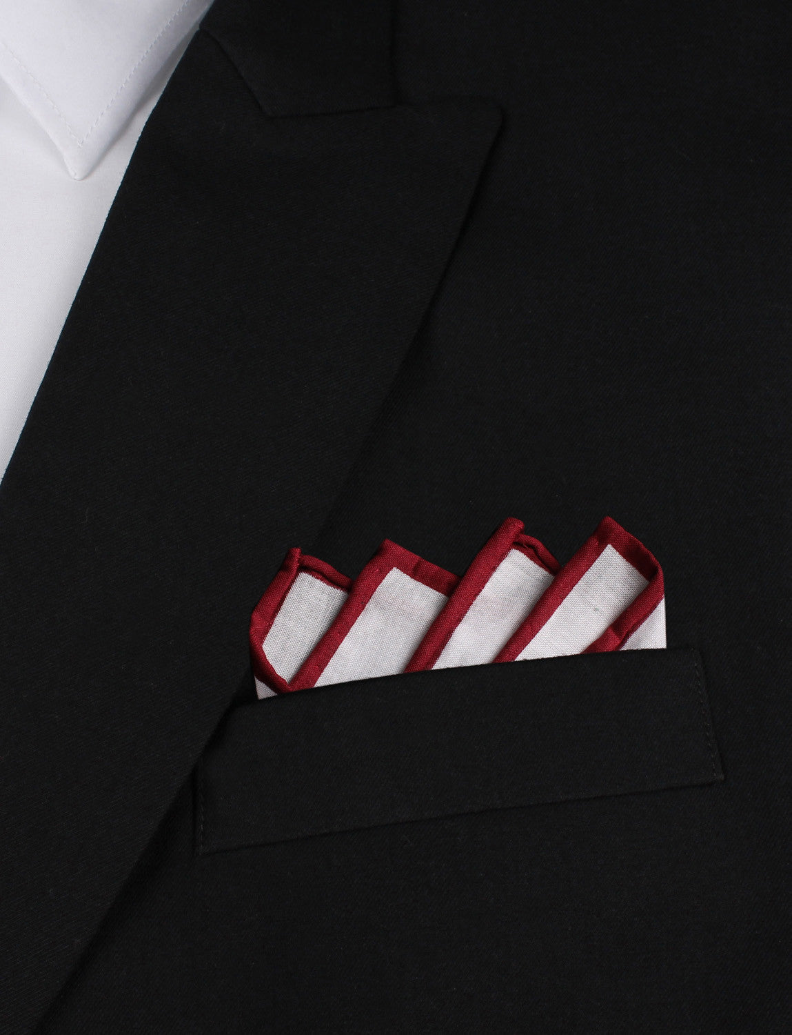 White Cotton Pocket Square with Maroon Border Point Fold