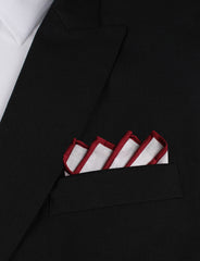 White Cotton Pocket Square with Maroon Border Point Fold