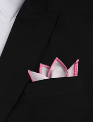 White Cotton Pocket Square with Pink Border Four Point Fold