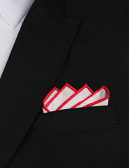White Cotton Pocket Square with Red Border Point Fold