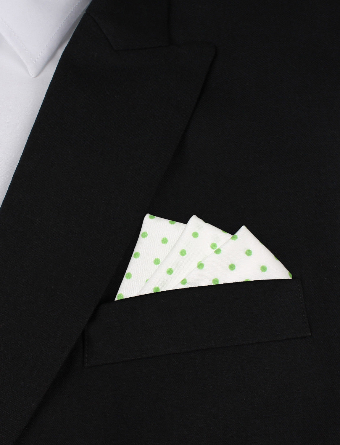 White Cotton with Green Mini Polka Dots Oxygen Three Point Pocket Square Fold