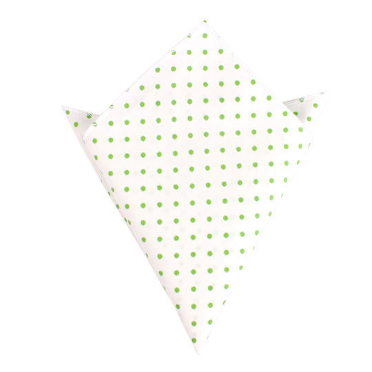 White Cotton with Green Mini Polka Dots Pocket Square