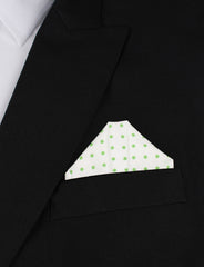 White Cotton with Green Mini Polka Dots Winged Puff Pocket Square Fold