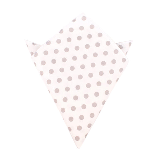 White Cotton with Grey Polka Dots Pocket Square
