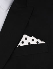White Cotton with Large Black Polka Dots Oxygen Three Point Pocket Square Fold