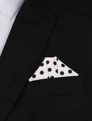 White Cotton with Large Black Polka Dots Winged Puff Pocket Square Fold