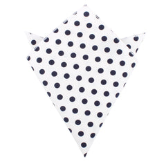 White Cotton with Large Dark Navy Blue Polka Dots Pocket Square
