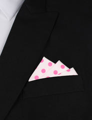 White Cotton with Large Hot Pink Polka Dots Oxygen Three Point Pocket Square Fold