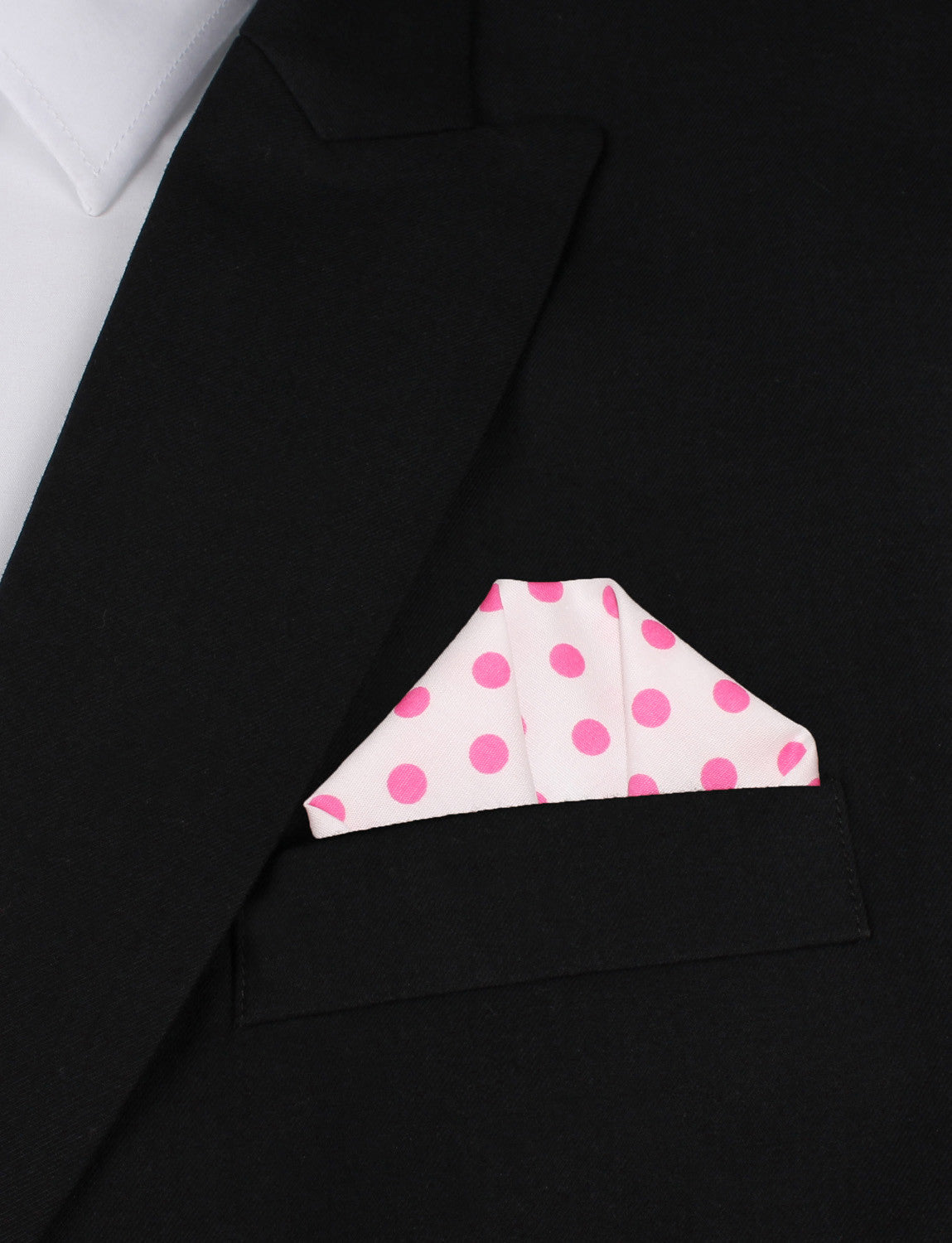 White Cotton with Large Hot Pink Polka Dots Winged Puff Pocket Square Fold