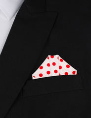 White Cotton with Large Red Polka Dots Winged Puff Pocket Square Fold