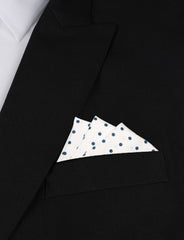 White Cotton with Navy Blue Mini Polka Dots Oxygen Three Point Pocket Square Fold