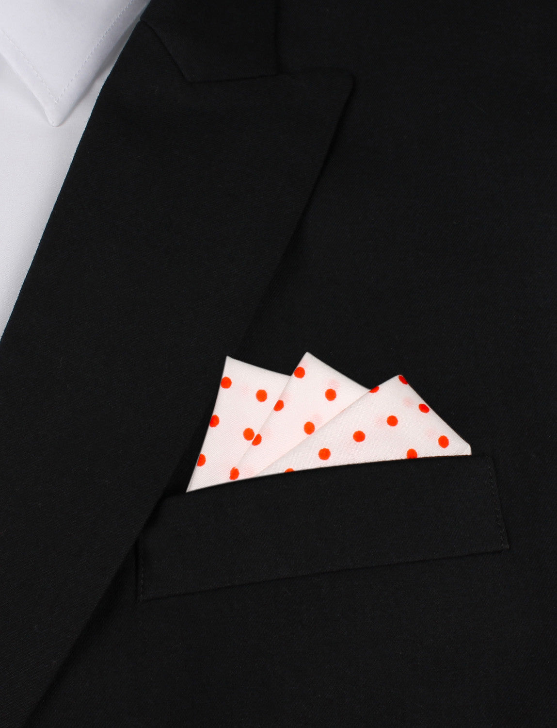 White Cotton with Red Mini Polka Dots Oxygen Three Point Pocket Square Fold