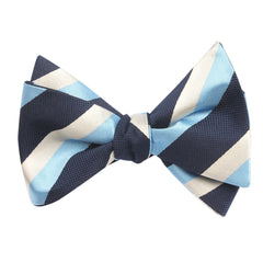 White Navy and Light Blue Striped Bow Tie Untied Self tied knot by OTAA