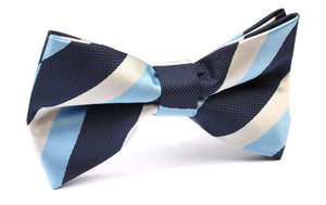 White Navy and Light Blue Striped Bow Tie
