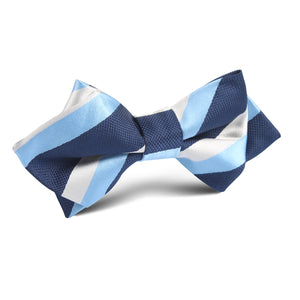 White Navy and Light Blue Striped Diamond Bow Tie