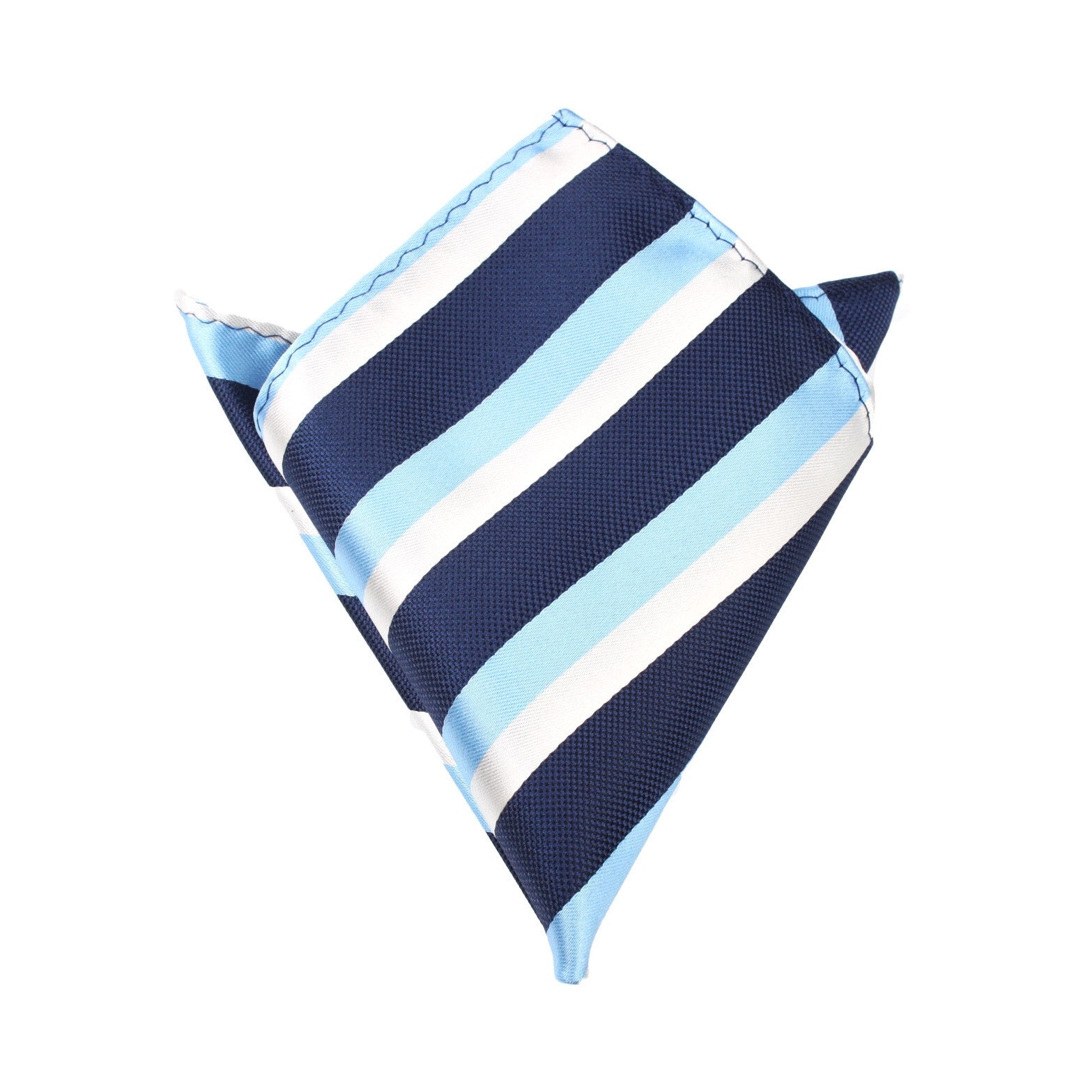 White Navy and Light Blue Striped Pocket Square