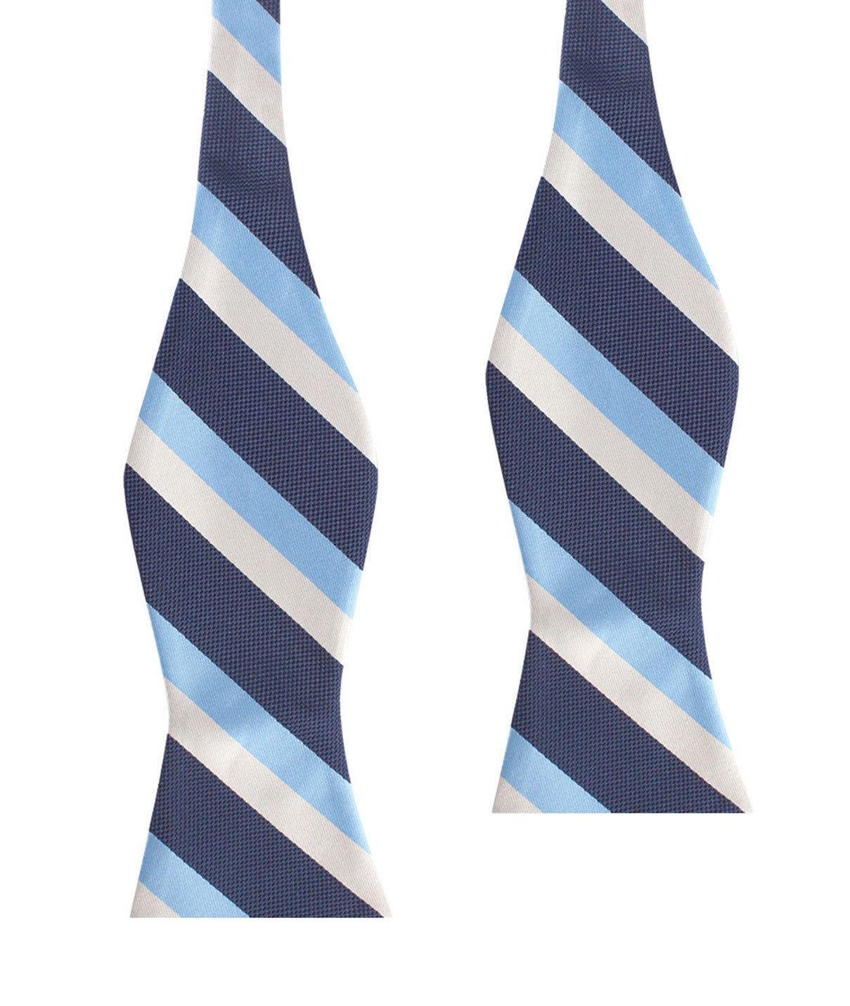 White Navy and Light Blue Striped Bow Tie Untied