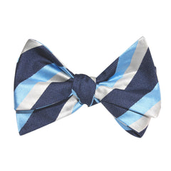 White Navy and Light Blue Striped Self Tie Bow Tie 3