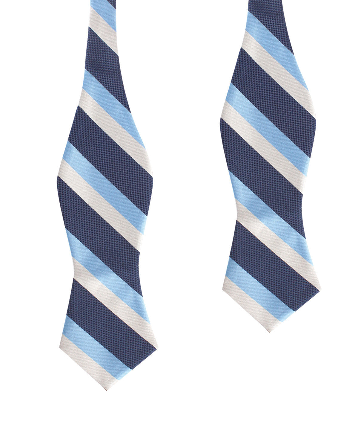 White Navy and Light Blue Striped Self Tie Diamond Tip Bow Tie