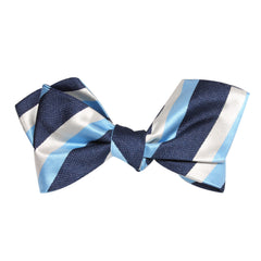 White Navy and Light Blue Striped Self Tie Diamond Tip Bow Tie 1