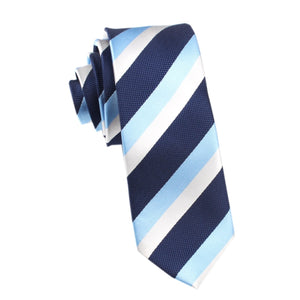 White Navy and Light Blue Striped Skinny Tie