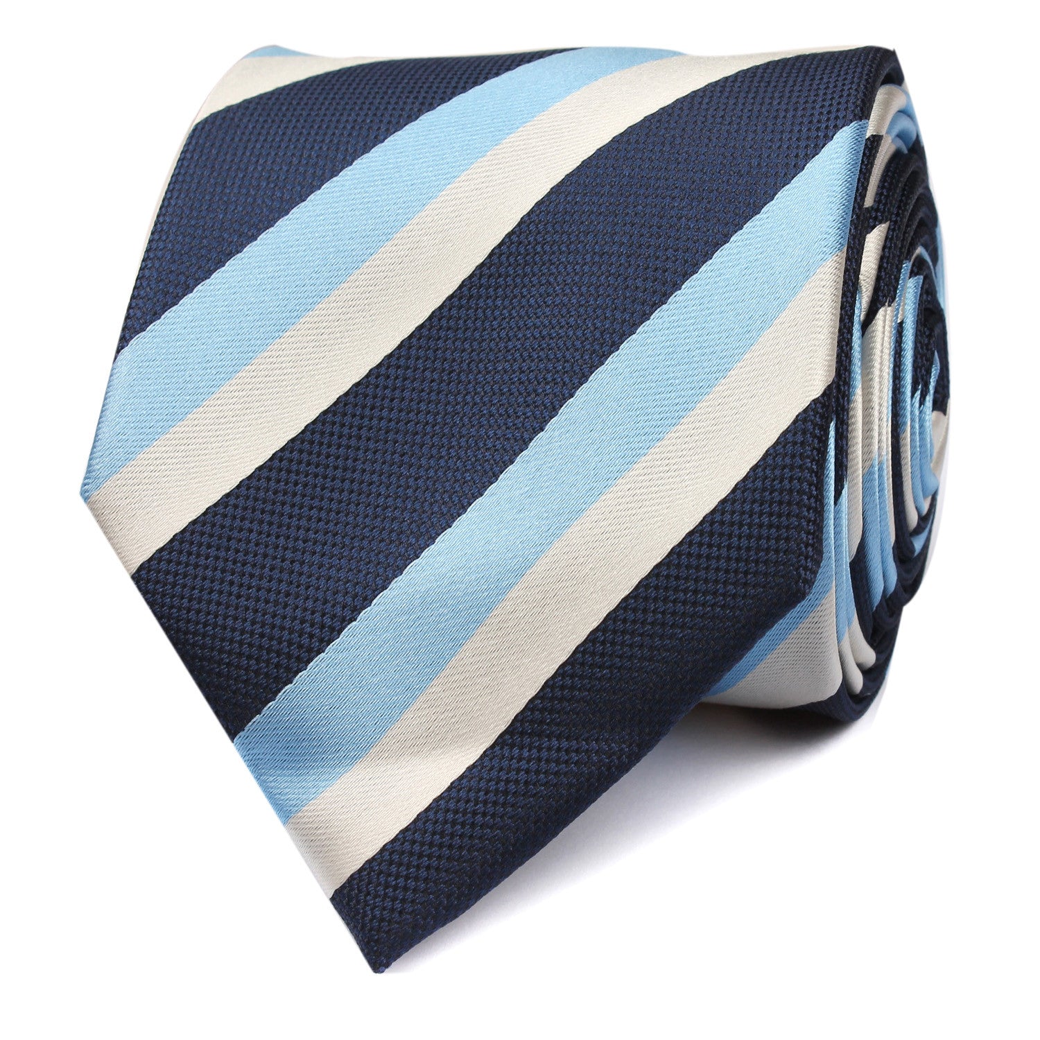 White Navy and Light Blue Striped Skinny Tie OTAA roll