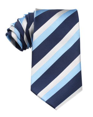 White Navy and Light Blue Striped Tie