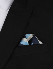 White Navy and Light Blue Striped Winged Puff Pocket Square Fold