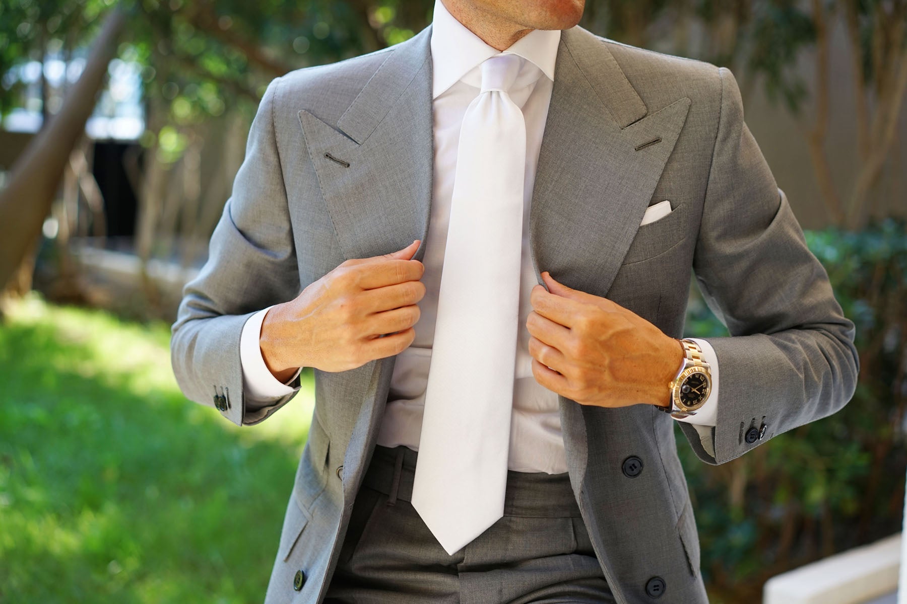 White Satin Necktie | Men's Classic Ties | Wedding Tie for Groomsmen | OTAA