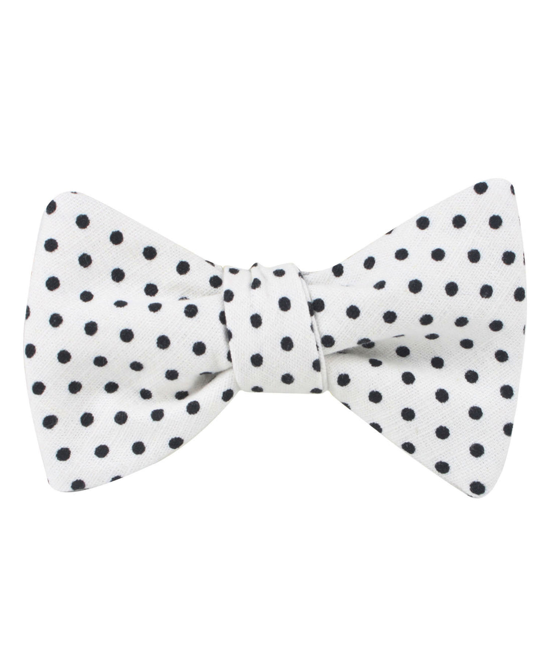 White with Black Polkadot Cotton Self Tied Bowtie
