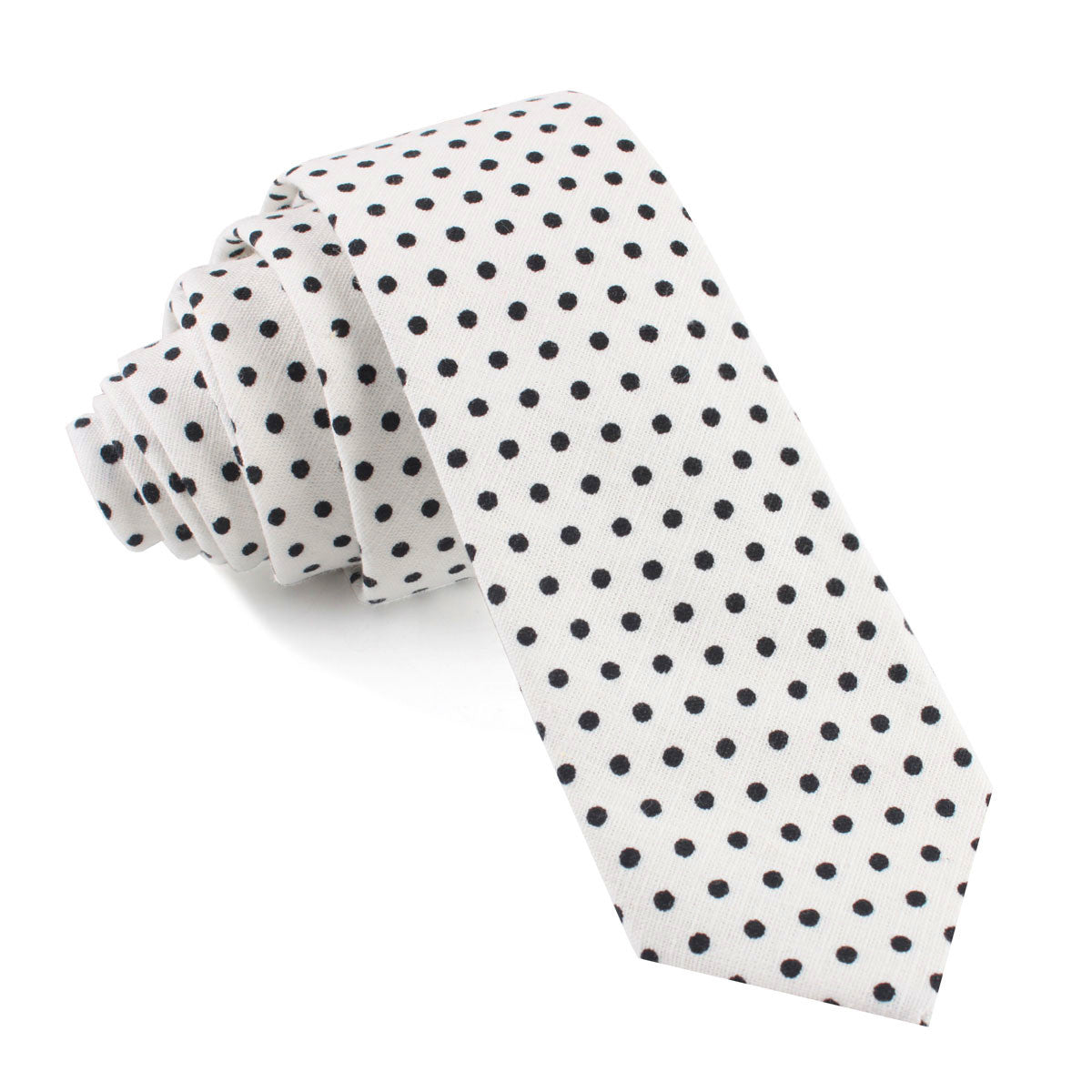 White Black Polka Dot Cotton Skinny Tie | Slim Ties Mens Thin Neckties ...
