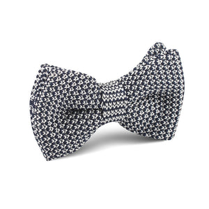 White with Navy Blue Knitted Bow Tie