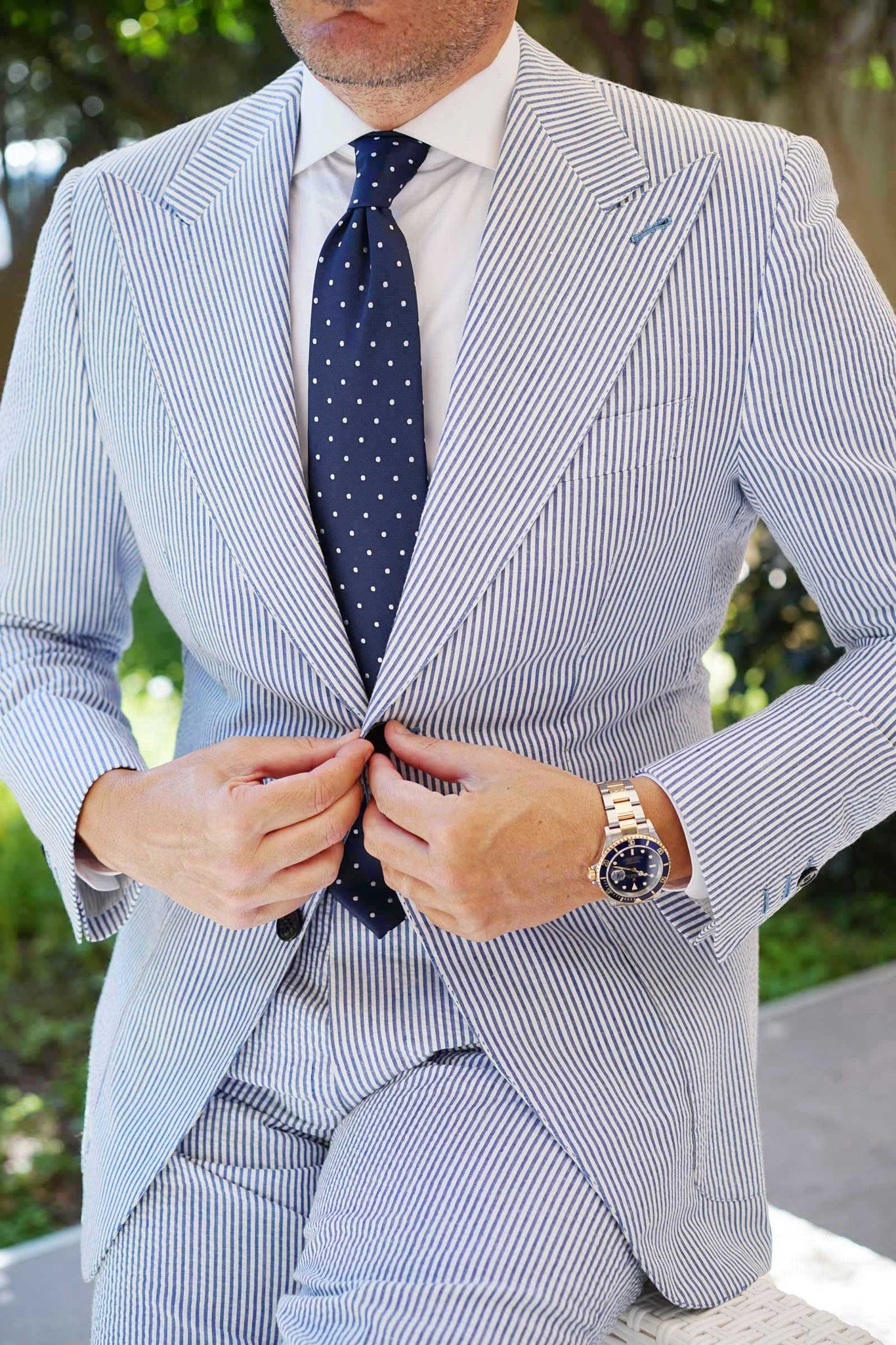 Navy Blue with White Polka Dots Tie | Wedding Ties Men Australia | OTAA