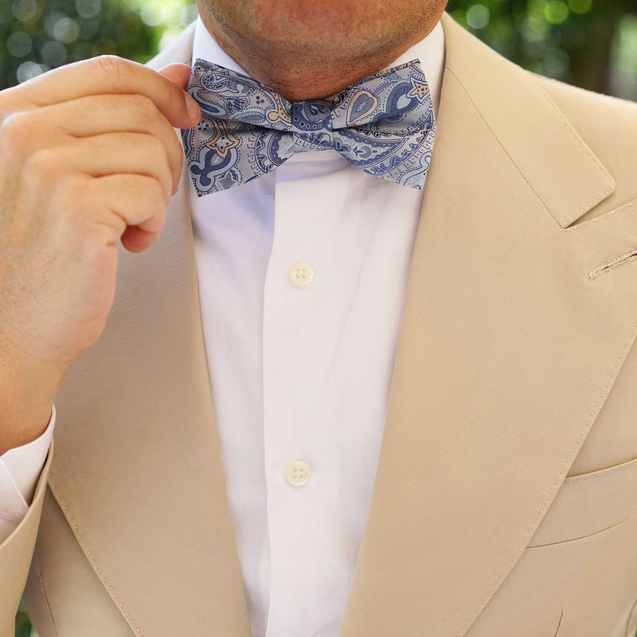 Paisley Silver Bow Tie | Light Blue Patterned Bowtie | Luxury Bow Ties ...