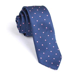Navy Blue with Pink Polka Dots Skinny Tie