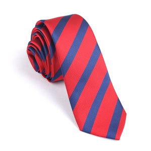 Red and Navy Blue Diagonal - Skinny Tie