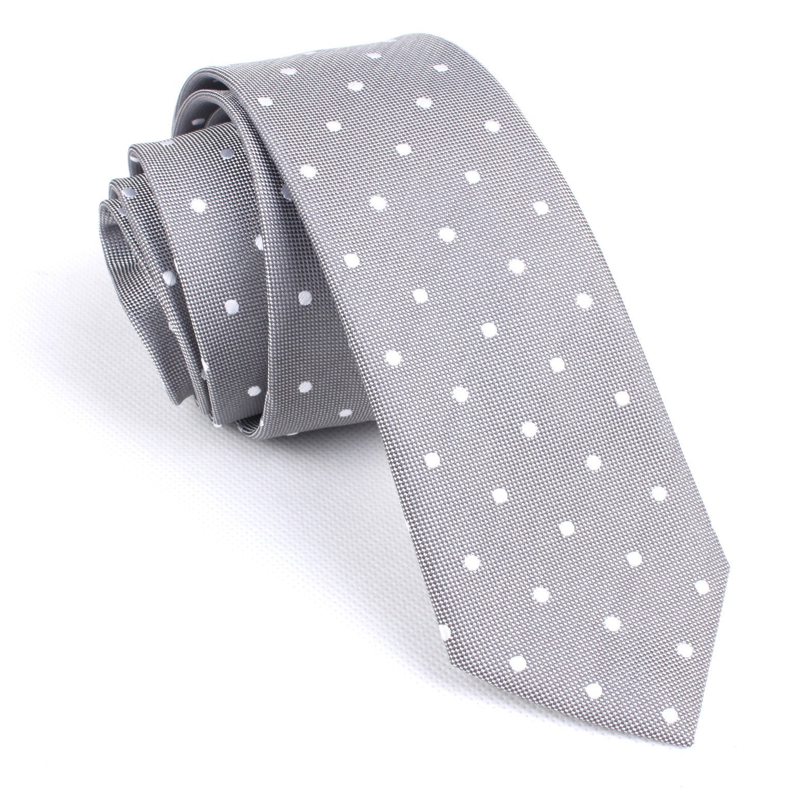 Grey with White Polka Dots Skinny Tie