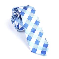 Sea and Light Blue White Checkered Skinny Tie
