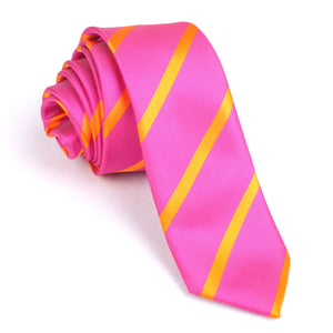 Hot Pink with Orange Diagonal - Skinny Tie