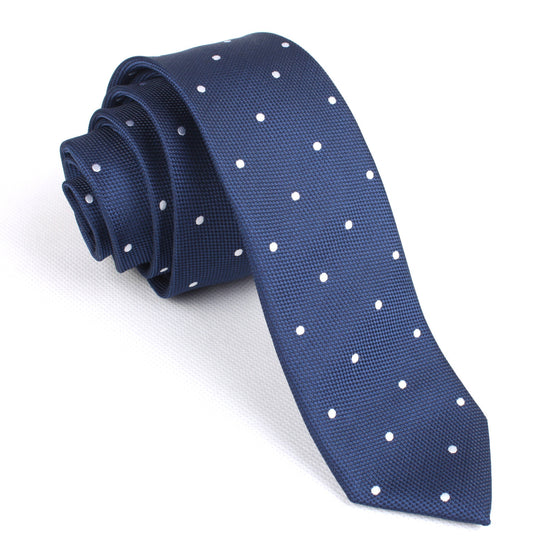 Navy Blue with White Polkadots - Skinny Tie